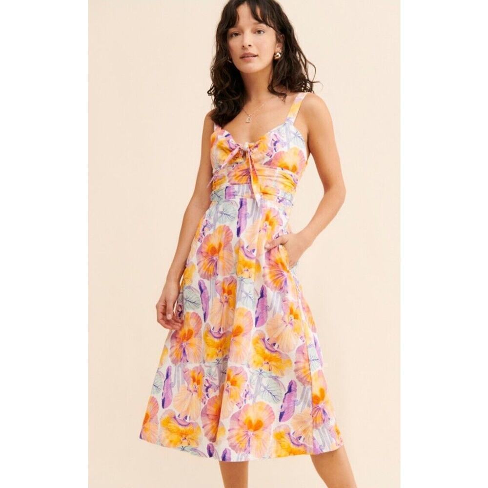 Anthropologie Cecilia Pettersson Size 10‎ Tie-Front Midi Dress Floral Cottage